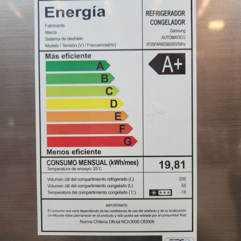 REFRIGERADOR TOP MOUNT NO FROST SAMSUNG RT25FARADS8 PLATEADO 261 LTRS