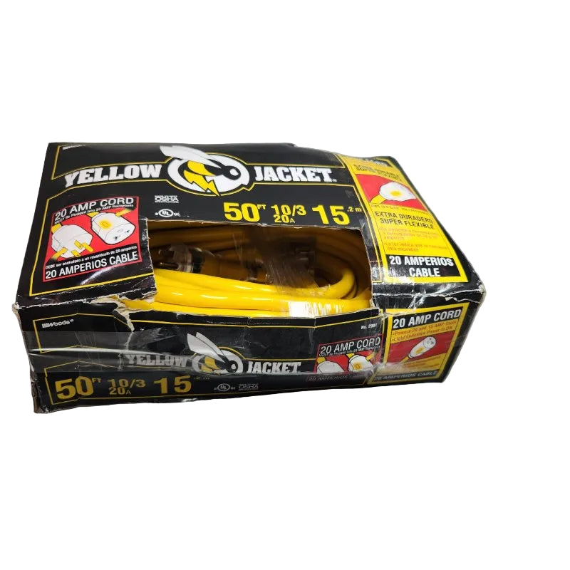 Cable De Extensión Para Contratista Con Puntas Iluminadas Yellow Jacket T-Blade De 5 A 20 Amp, 2991 50ft