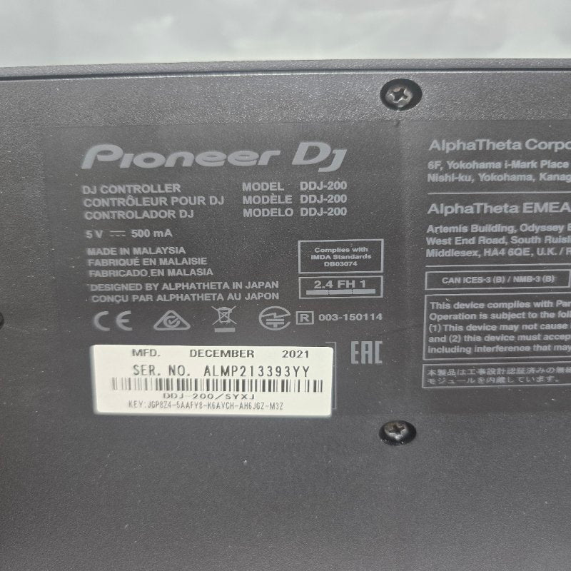 Controlador Dj 2.4fh 1 Pioneer Ddj-200 Negro 5 V 500 Ma