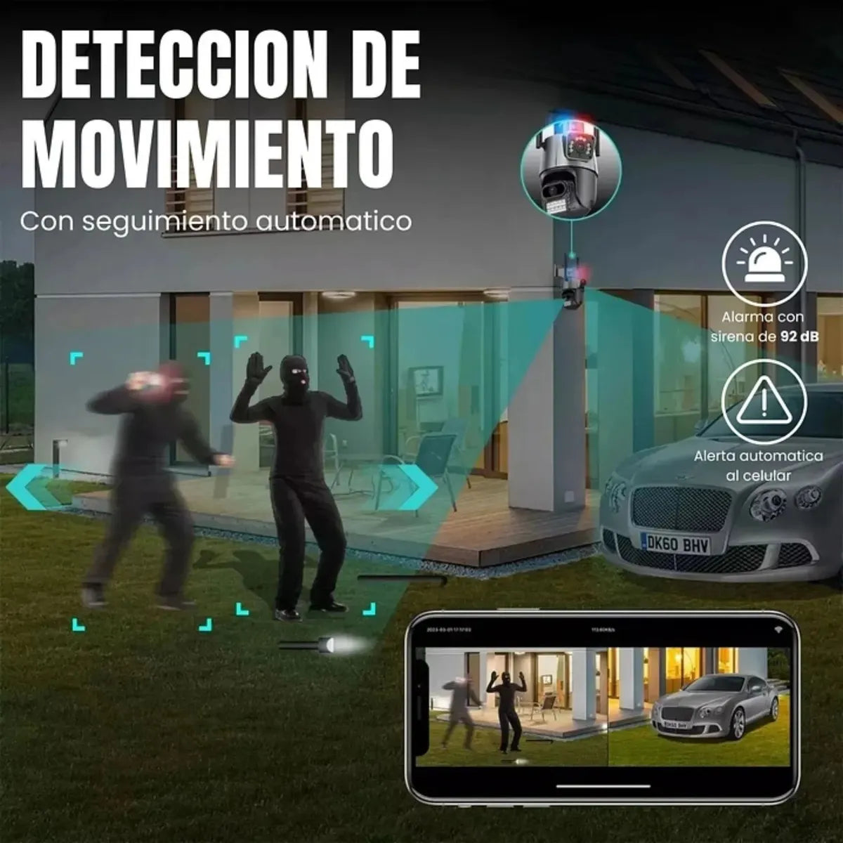 Cámara de Seguridad WiFi Exterior Doble Lente 8 MP, 1080 P, Negro