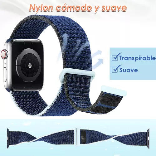 Correa nylon con velcro para apple watch azul y negro generico