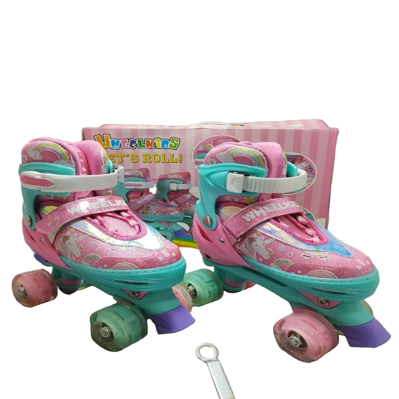 PATINES 4 RUEDAS AJUSTABLES CON LUZ LED WHEELKIDS LETS ROLL ROSA TALLA "L"