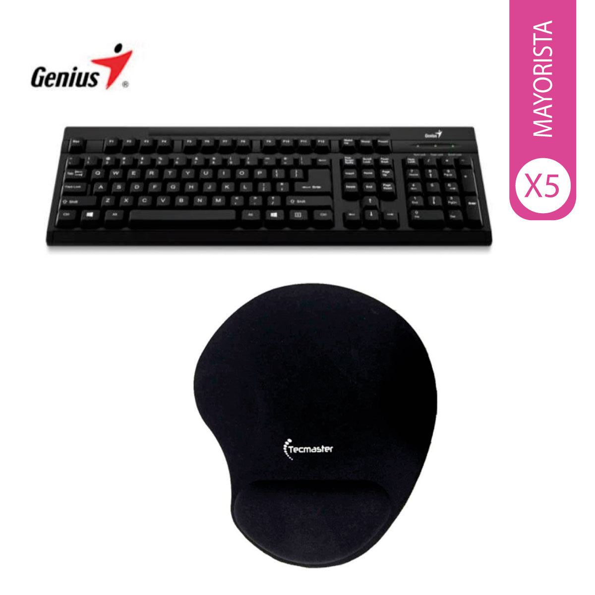 Pack de 5 teclados genius kb-125 y 5 mouse pad tecmaster