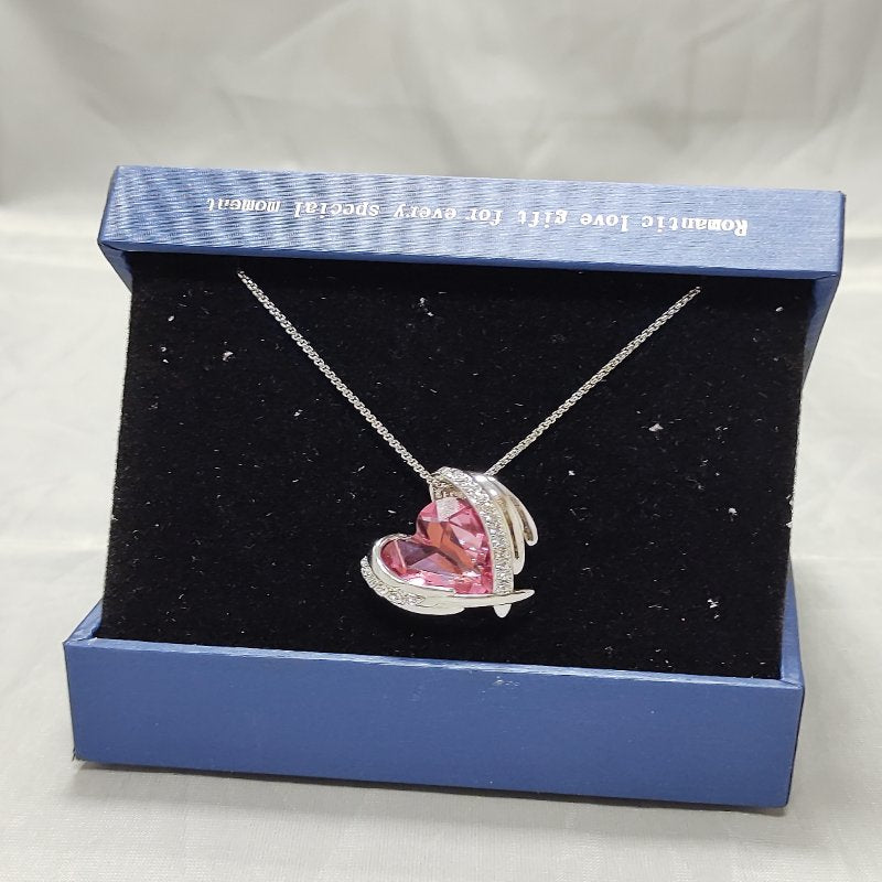 Collar De Plata Cde Angel Rosa Cristales Del Bosque