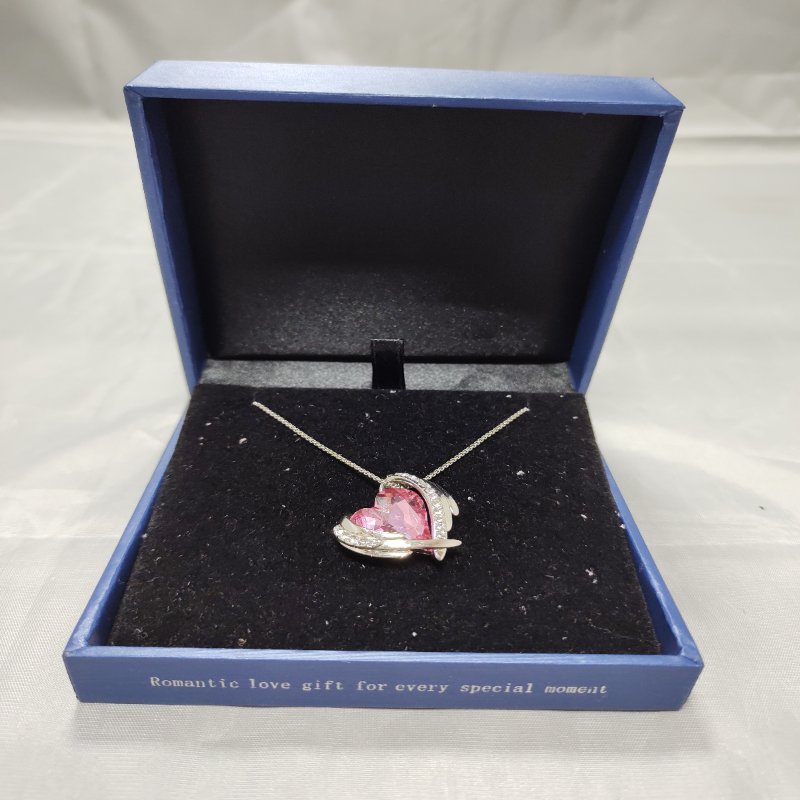 Collar De Plata Cde Angel Rosa Cristales Del Bosque