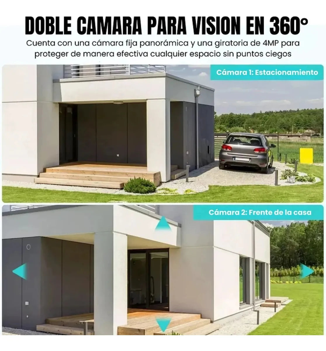 Cámara de Seguridad WiFi Exterior Doble Lente 8 MP, 1080 P, Negro