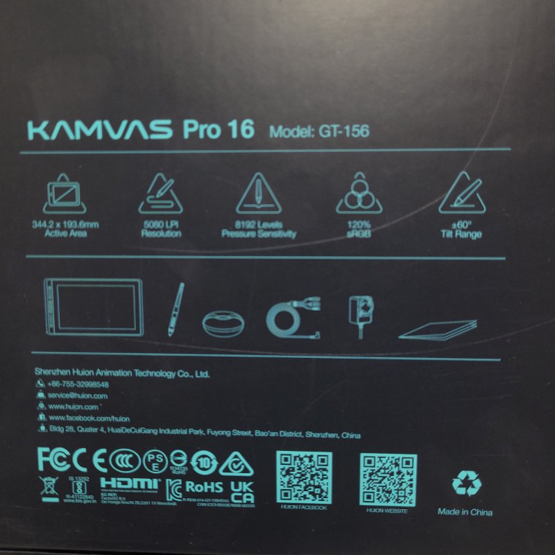 Tableta Digitalizadora Gráfica Huion Kamvas Pro 16 con Soporte Gris