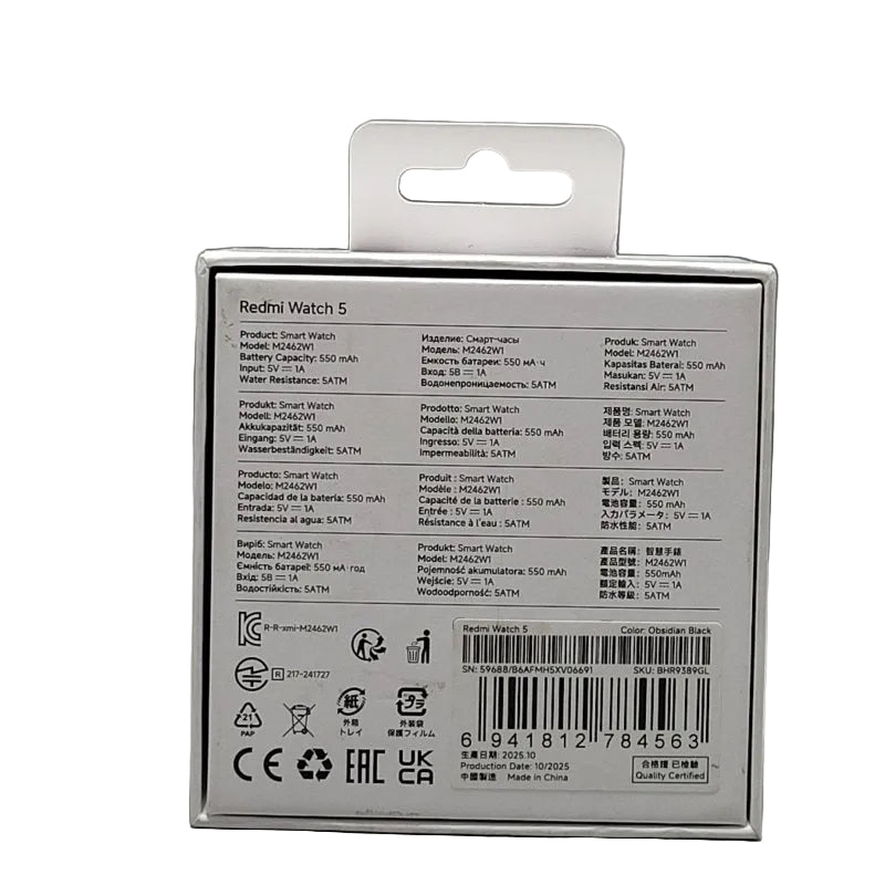 Reloj Inteligente Redmi Watch 5 Negro / Modelo M2462W1