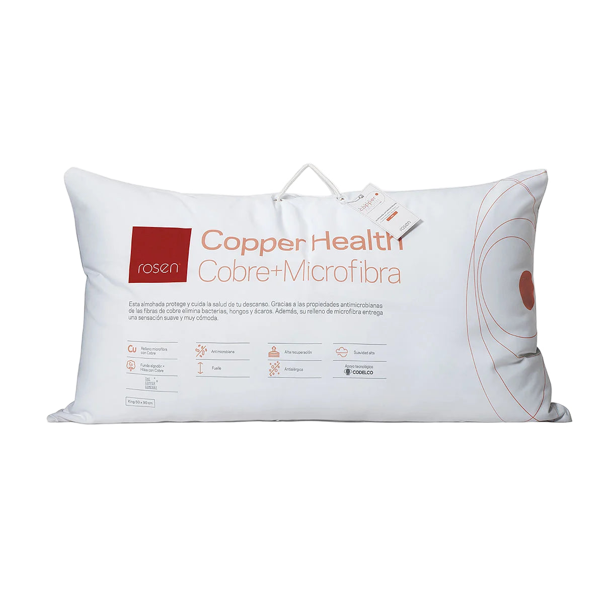 Almohada King Microfibra Rosen Copper Health Blanco 50*90cm