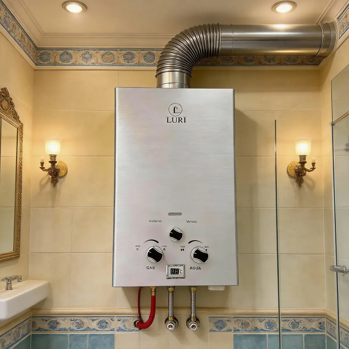 Calefón a Gas Licuado LPG Luri XHBS02 Plata 10 Litros