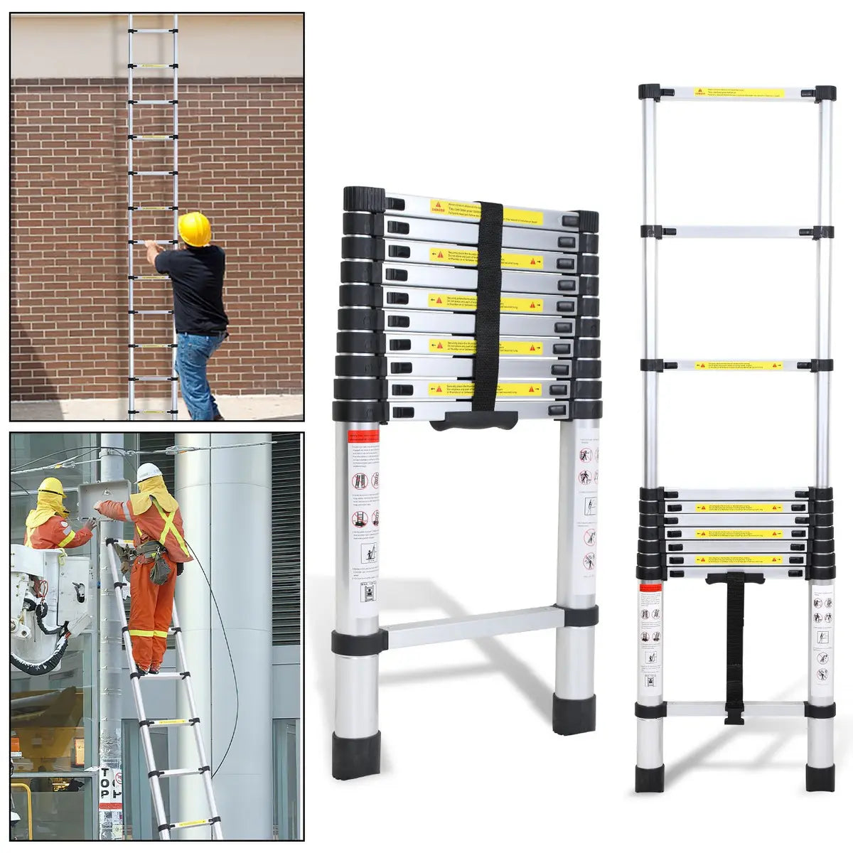 Escalera Telescópica Vaelora Retráctil de Aluminio 3.8m, Capacidad 150kg