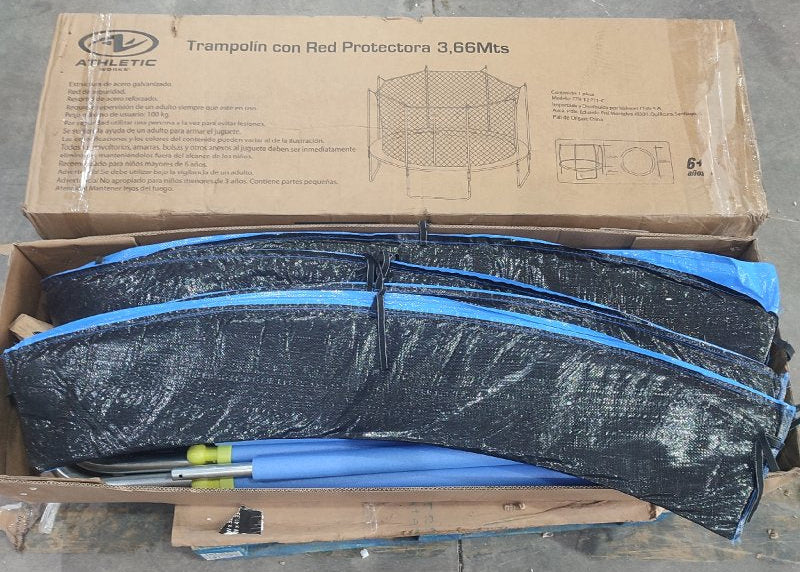 Trampolín con Red Protectora Athletic Works CTR-12-P11-C 3.66 mts , Negro/Azul
