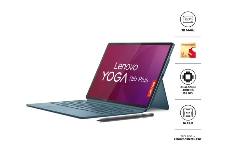 Tablet Lenovo Yoga Tab Plus TB520FU 12.7" 3K 144Hz + Teclado y Lápiz Azul Petróleo 16GB RAM 256GB ROM