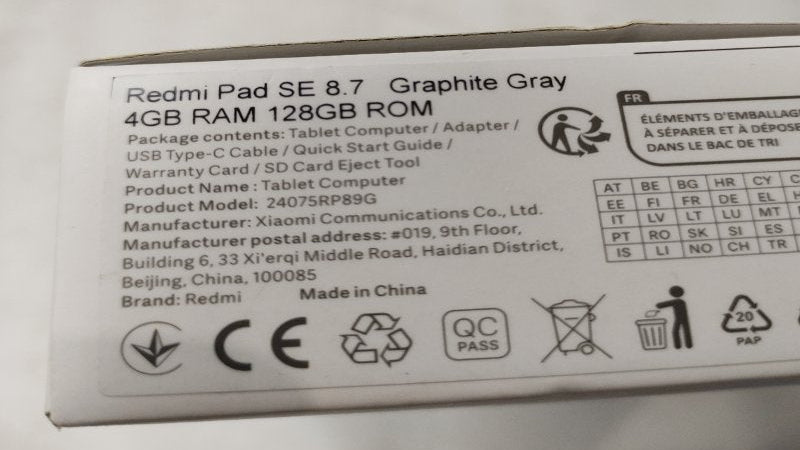 Tablet Xiaomi Redmi Pad SE 8.7 Pulgadas - 4GB RAM / 128GB ROM - Color Gris