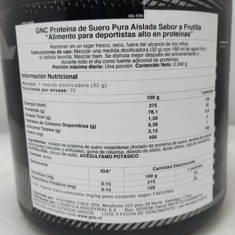 Proteína de Suero Aislada GNC AMP Pure Isolate Sabor Frutilla 2240g