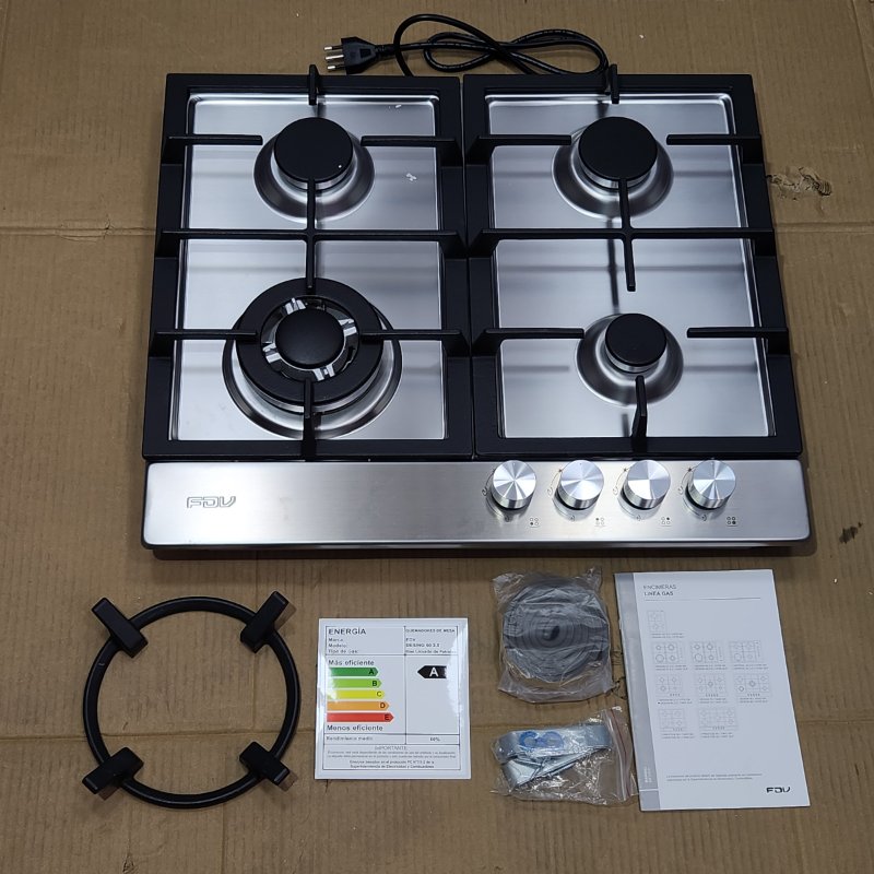 Encimera de Gas Empotrable FDV Design 60 cm 4 Quemadores (1 Triple Corona) Gris