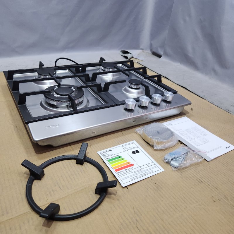 Encimera de Gas Empotrable FDV Design 60 cm 4 Quemadores (1 Triple Corona) Gris