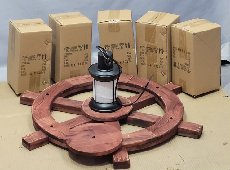 Lampara Colgante Decorativa de Madera con 6 Faroles en Estilo Timón Rustico Marrón