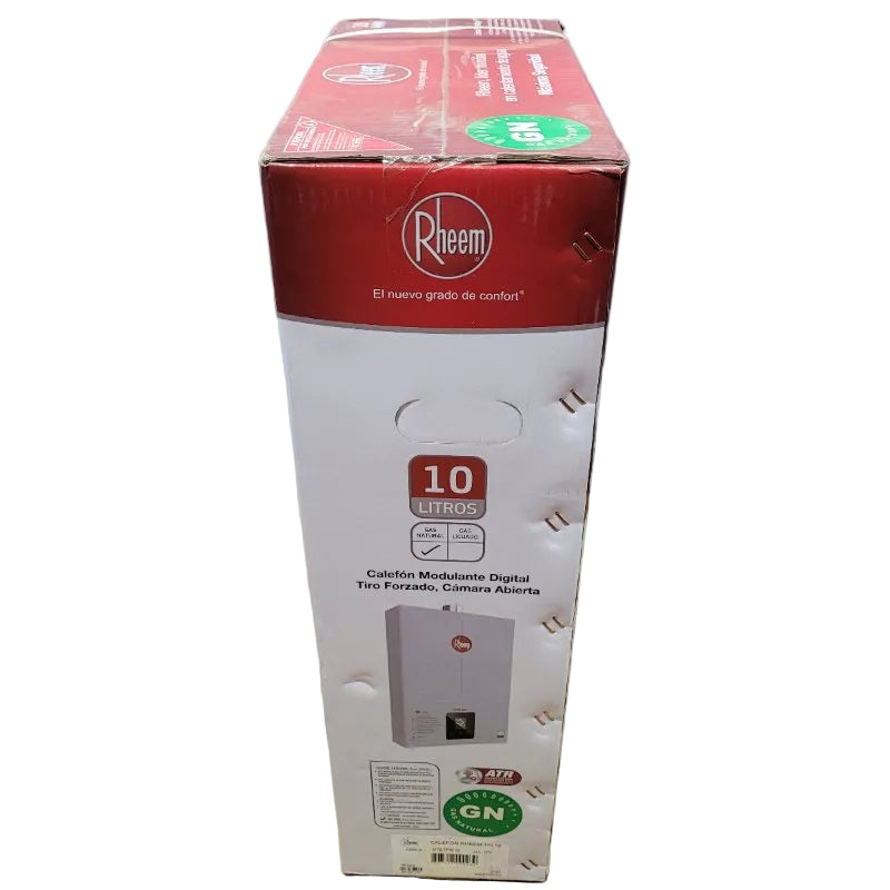 Calefont Modulante Digital Rheem DTS TFIS 10 - Tiro Forzado, Cámara Abierta, Gas Natural 10 Litros