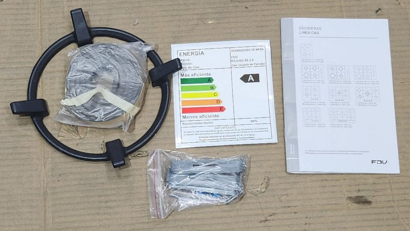 Encimera de Gas Empotrable FDV Design 60 cm - 4 Quemadores (1 Triple Corona), Gris