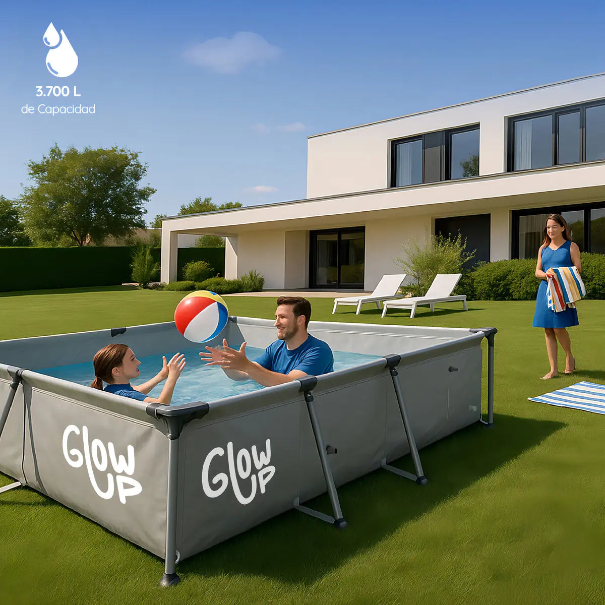 Piscina Estructural Cooipool Glowp Gris 300x207x65 cm