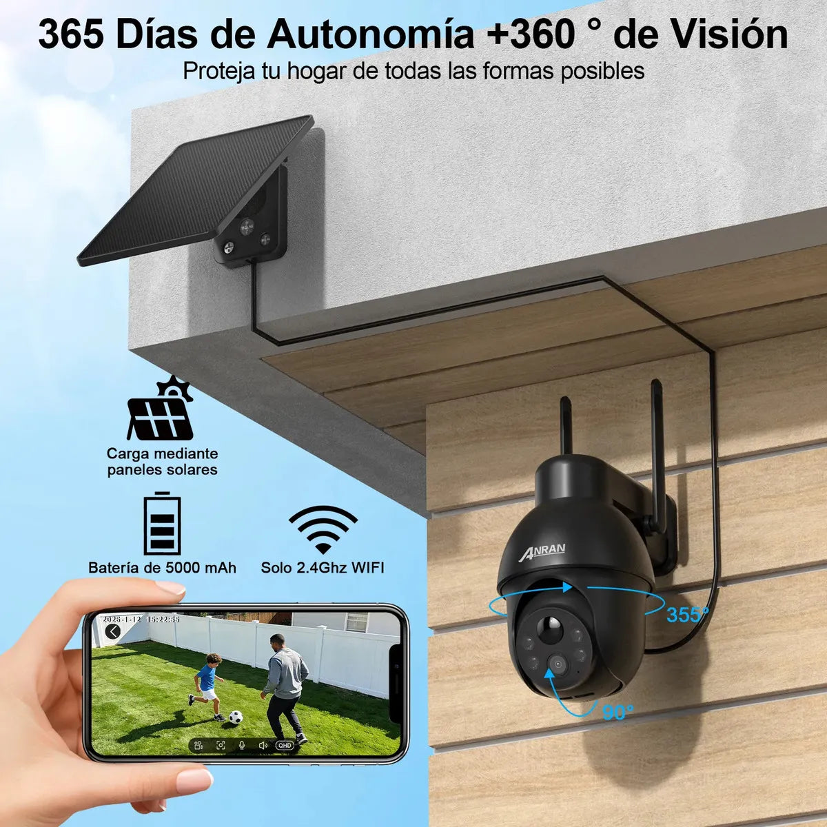 Cámara de Seguridad Anran Solar Full HD con Sonido, Negro