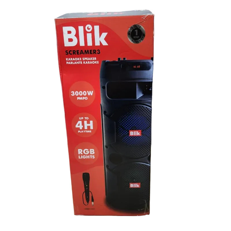 Parlante Karaoke Screamer 3 Blik con Luces RGB, 3000W, Negro