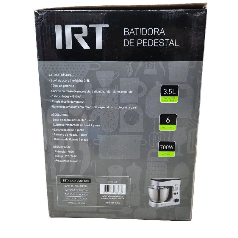 Batidora de Pedestal IRT Bowl Acero Inoxidable 3.5 Litros