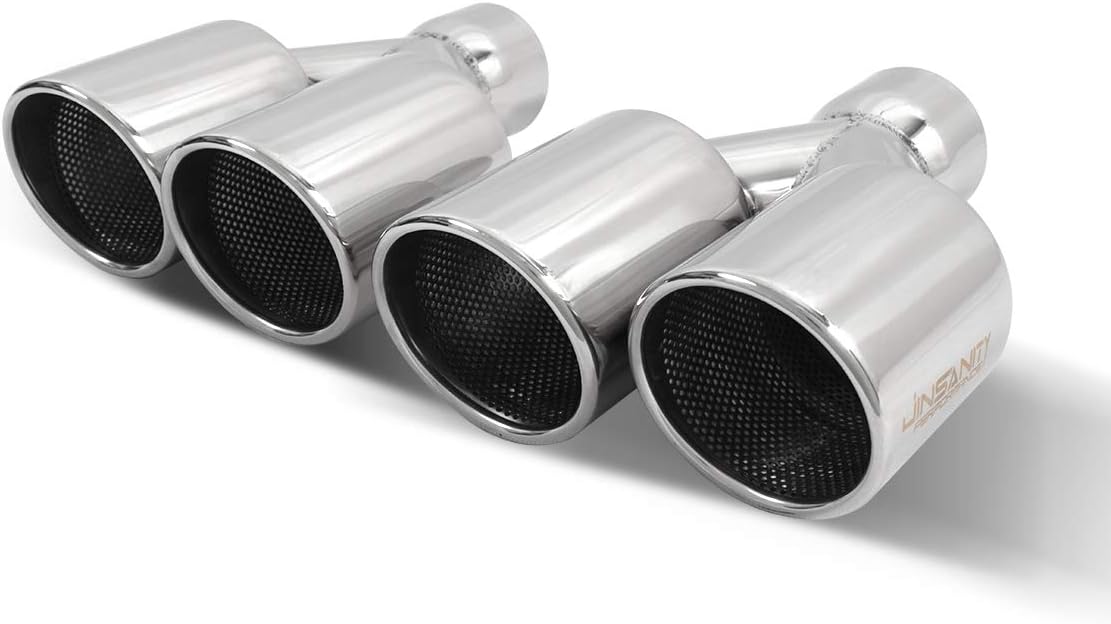 Punta De Escape Doble Jinsatiny Performance Entrada 2.5" Salida 3.5"X2 Longitud 10" Acero Inoxidable Pulido