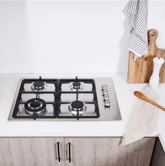 Encimera de Gas Empotrable FDV Design 60 cm - 4 Quemadores (1 Triple Corona), Gris