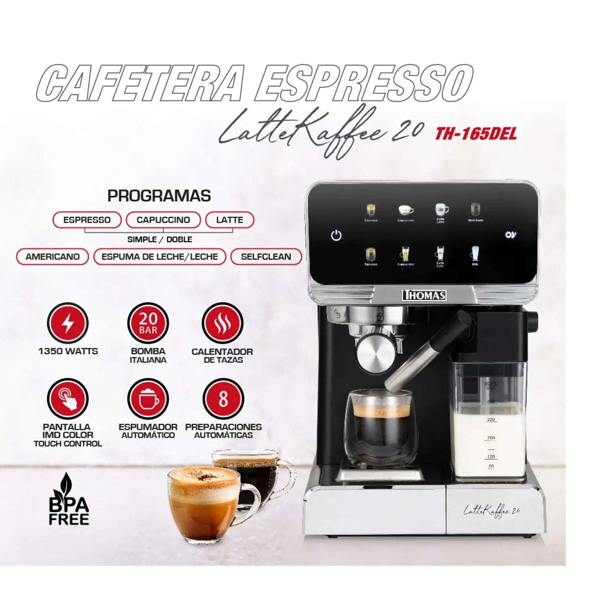 Cafetera Espresso Thomas THJ-165DEL 20 Bares, Negro