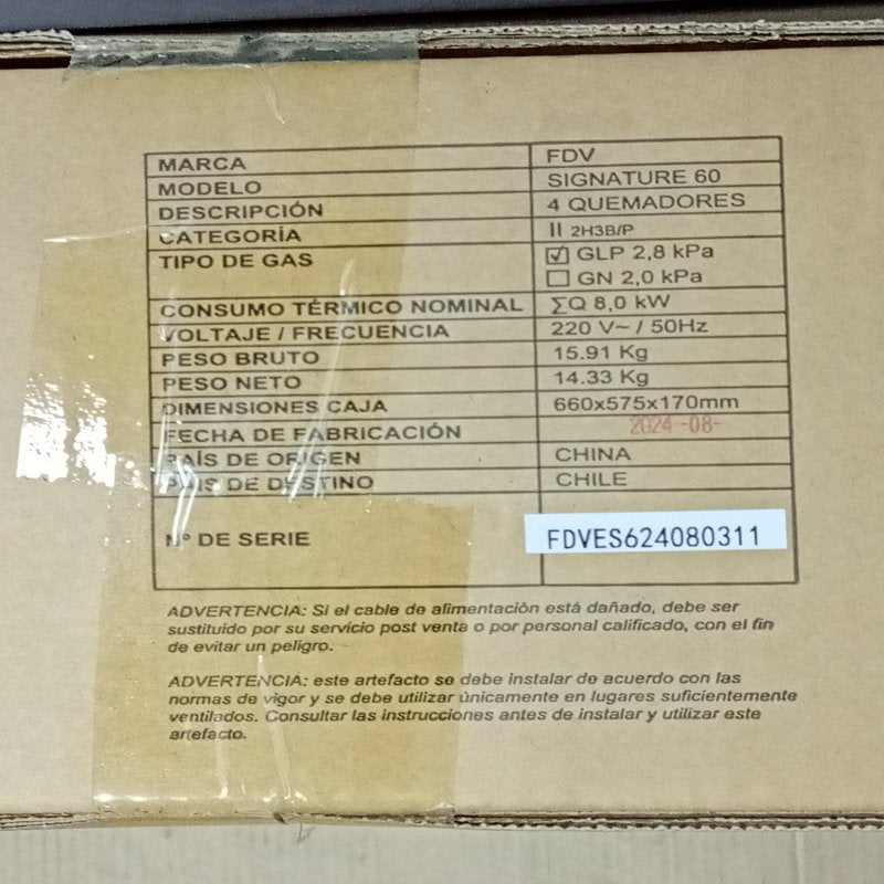Encimera a Gas 4 Quemadores FDV Signature 60 cm