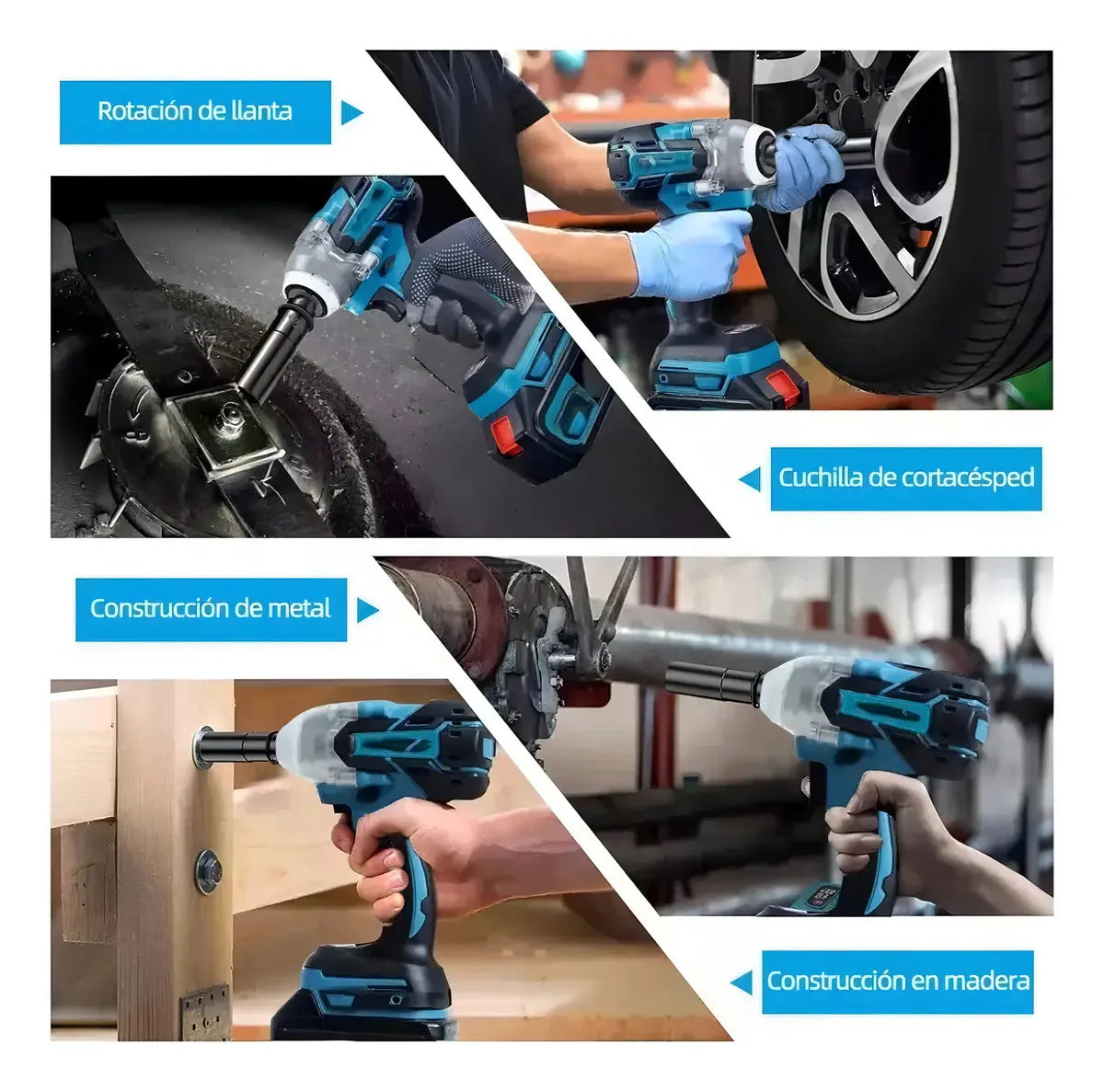 Kit Taladro Pistola y Llave de Impacto Inalámbrico 2 en 1 Motor Sin Escobillas 500 RPM Batería 6.0 Ah