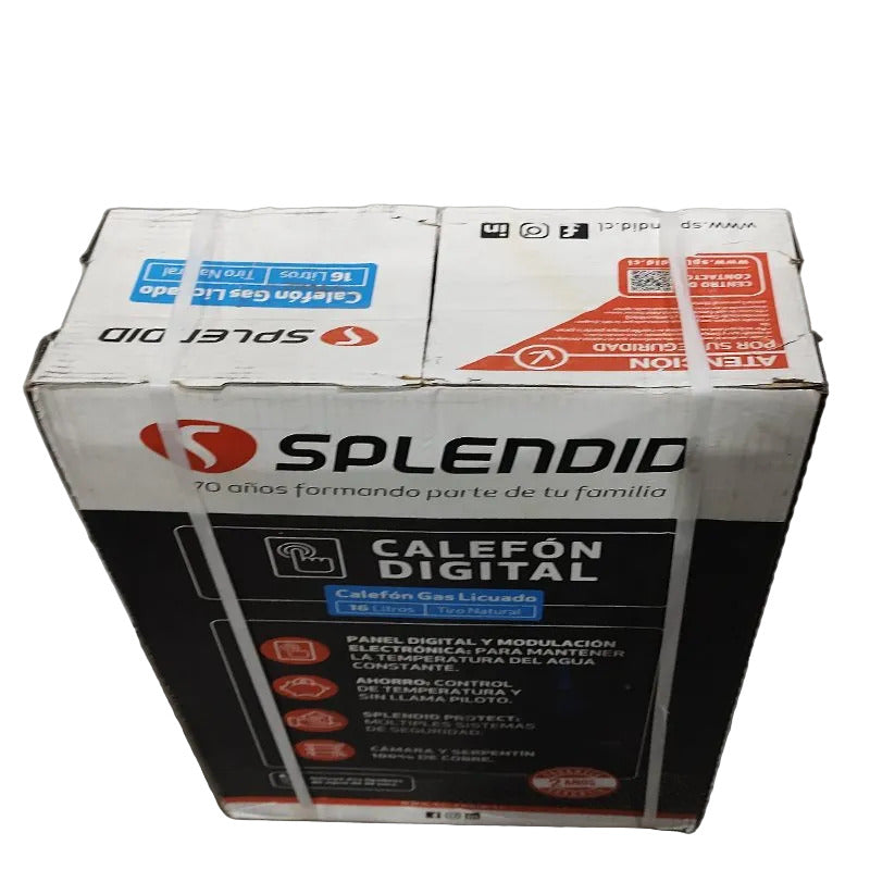 Calefon Digital Splendid STNT 16 Blanco 16 Litros Gas Licuado Tiro Natural