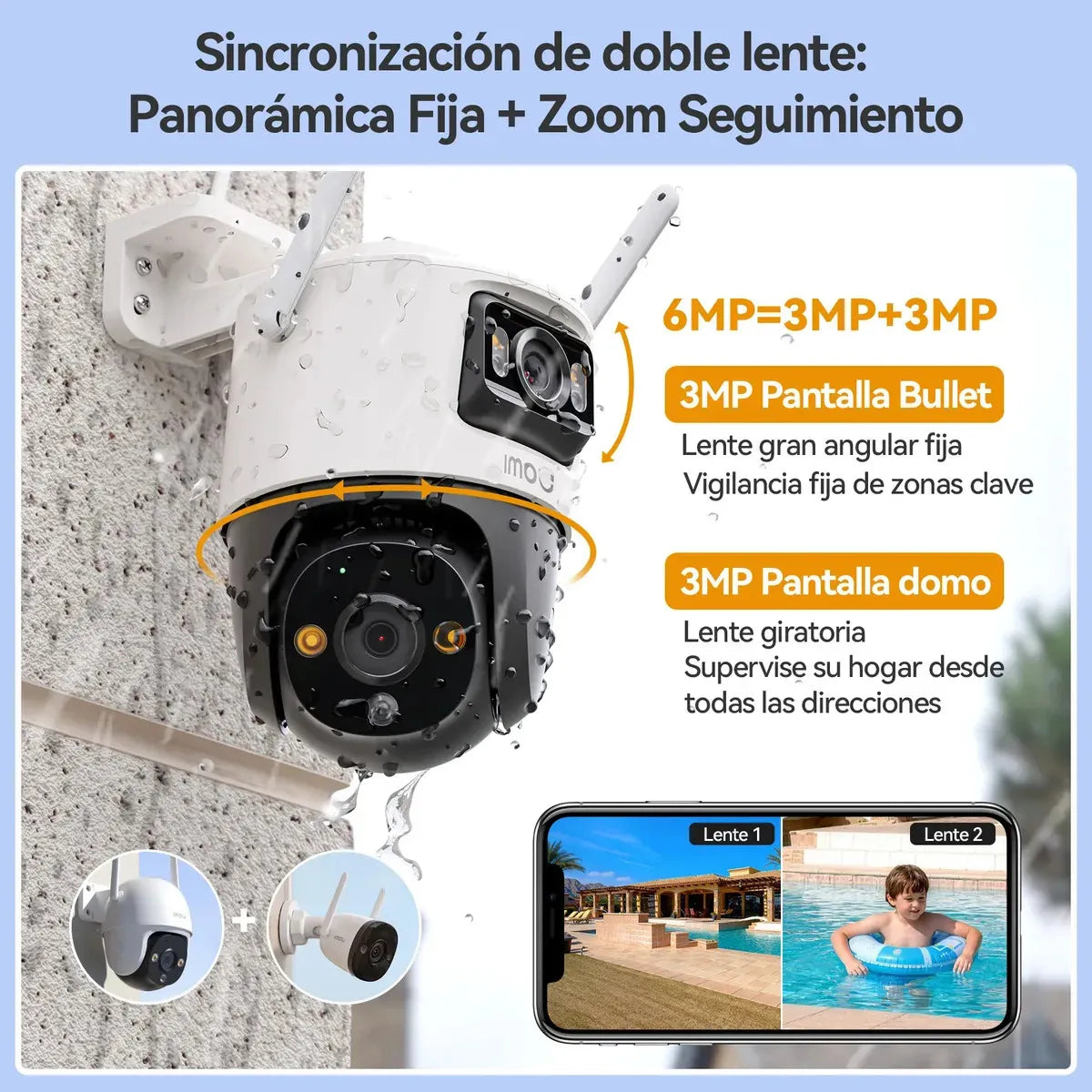 Cámara de Seguridad Exterior WiFi IMOU Cruiser Dual Doble Lente 6MP, Blanco