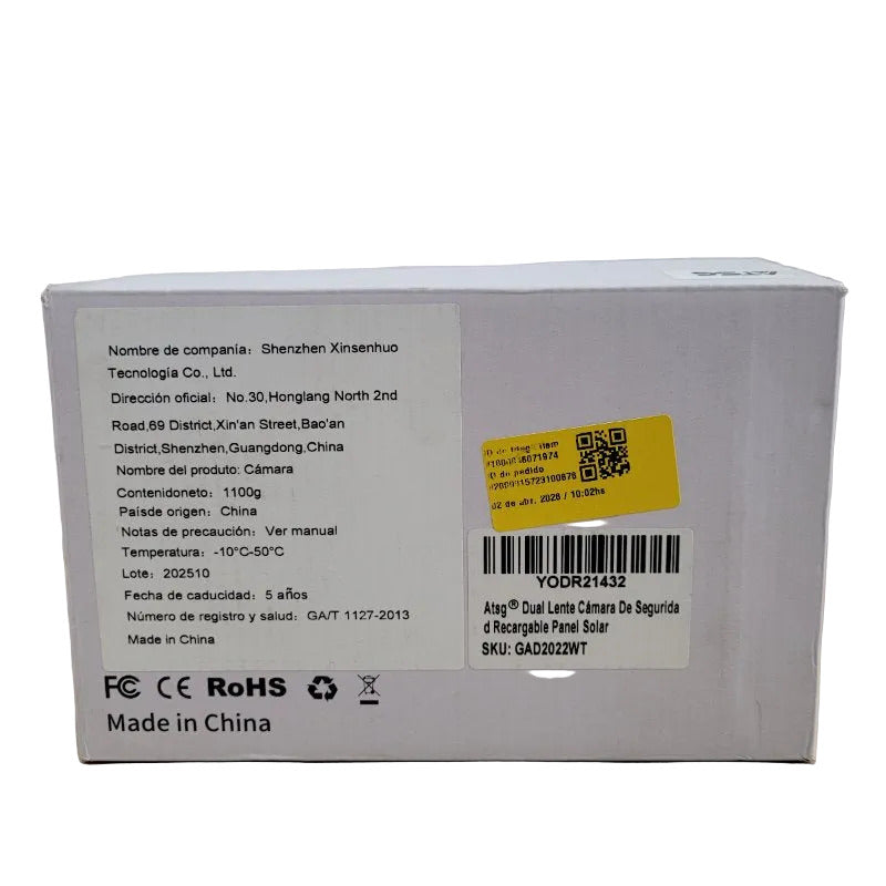 Cámara de Seguridad Dual Lente ATSG Recargable con Panel Solar