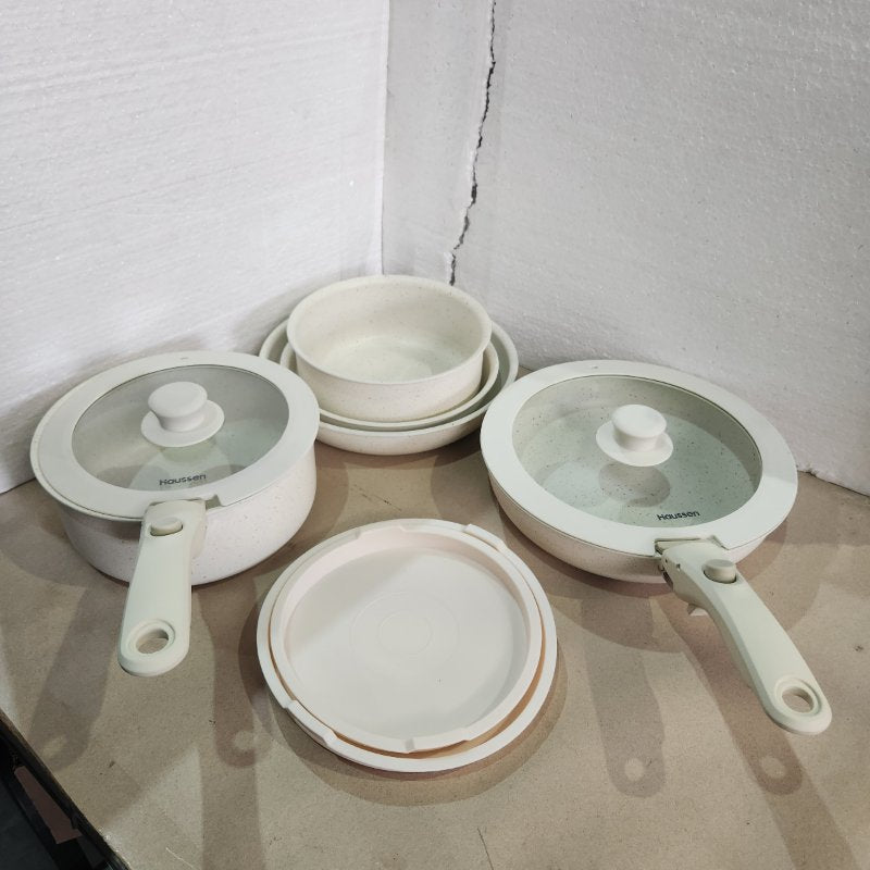 Batería de Cocina Antiadherente Granito 11 Piezas Infini Crema