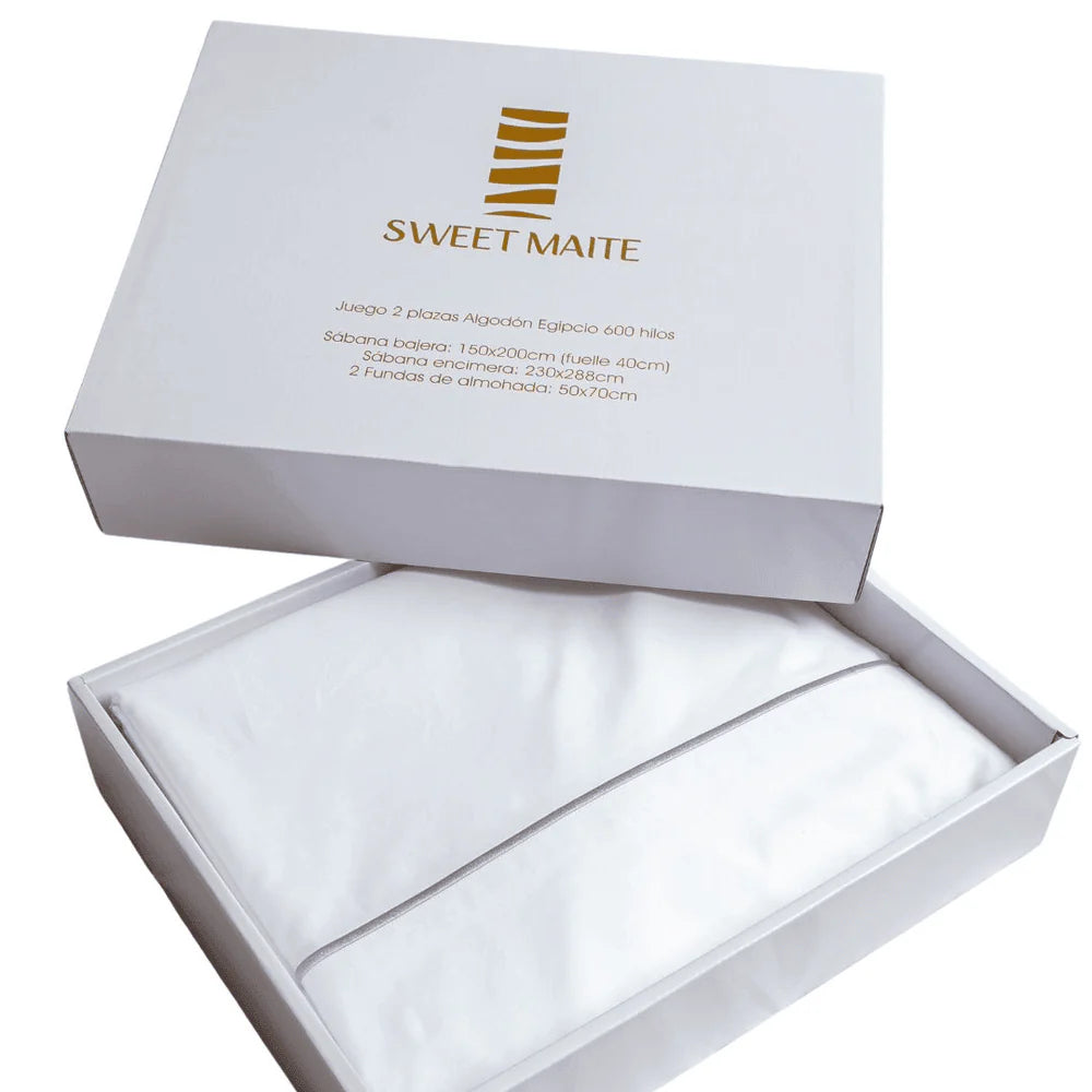 Juego De Sabanas Algodón Sweet Maite 600 Hilos Blanco Super King