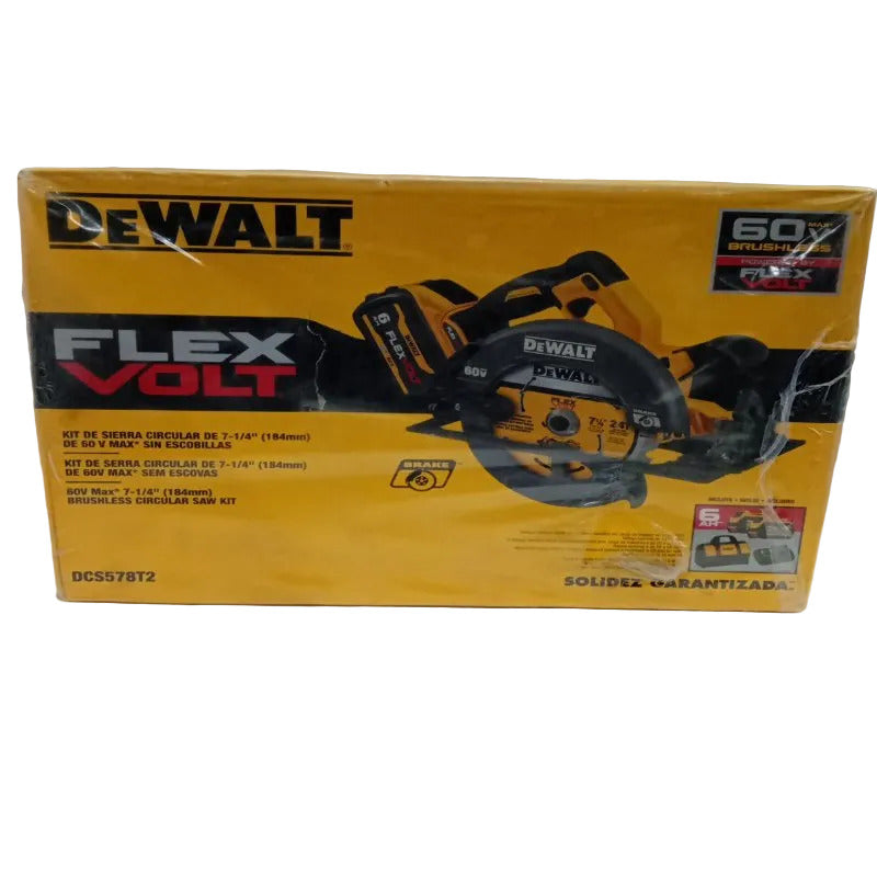 Kit Sierra Circular Dewalt Flexvolt 7-1/4" 184mm, Amarillo