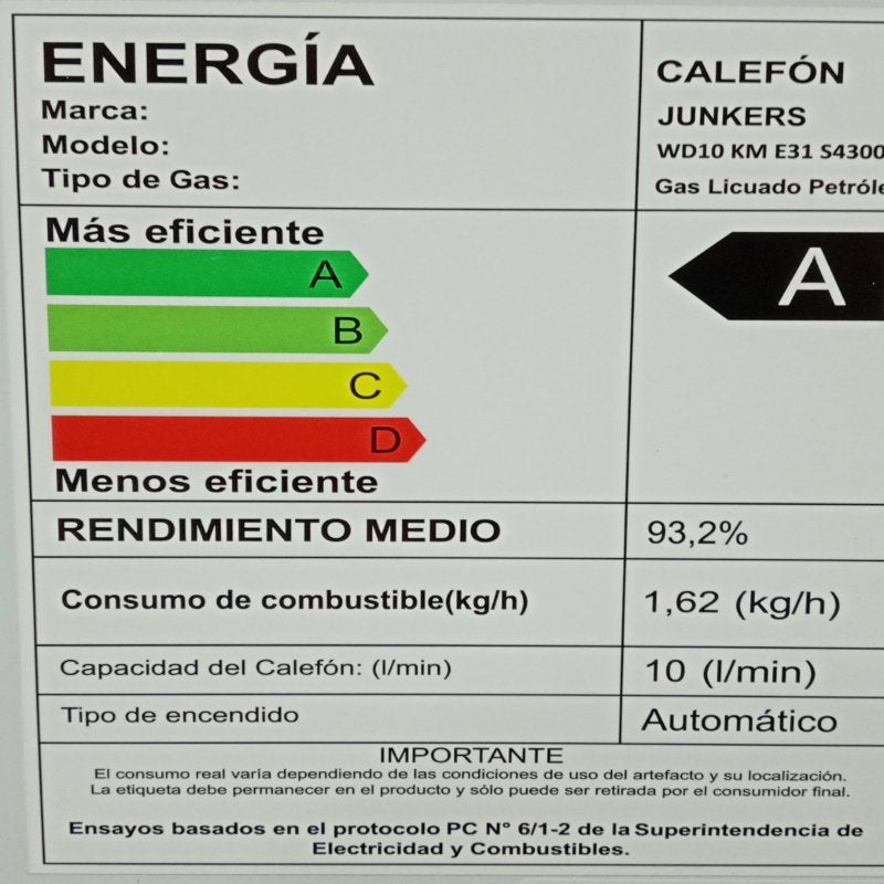 Calefón Tiro Forzado Cámara Abierta Junkers Bosch WD10KME31S4300 10 Litros