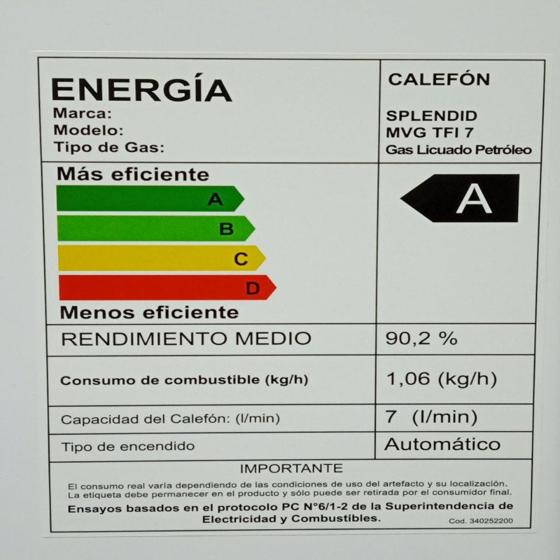 Calefont Tiro Forzado Splendid MVG-TFI 7 Gas Licuado 7 Litros Automático