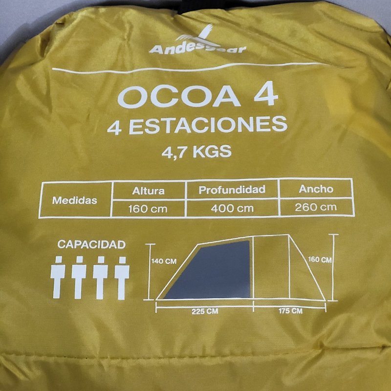 Carpa para acampar 4 personas AndesGear Ocoa 4 estaciones