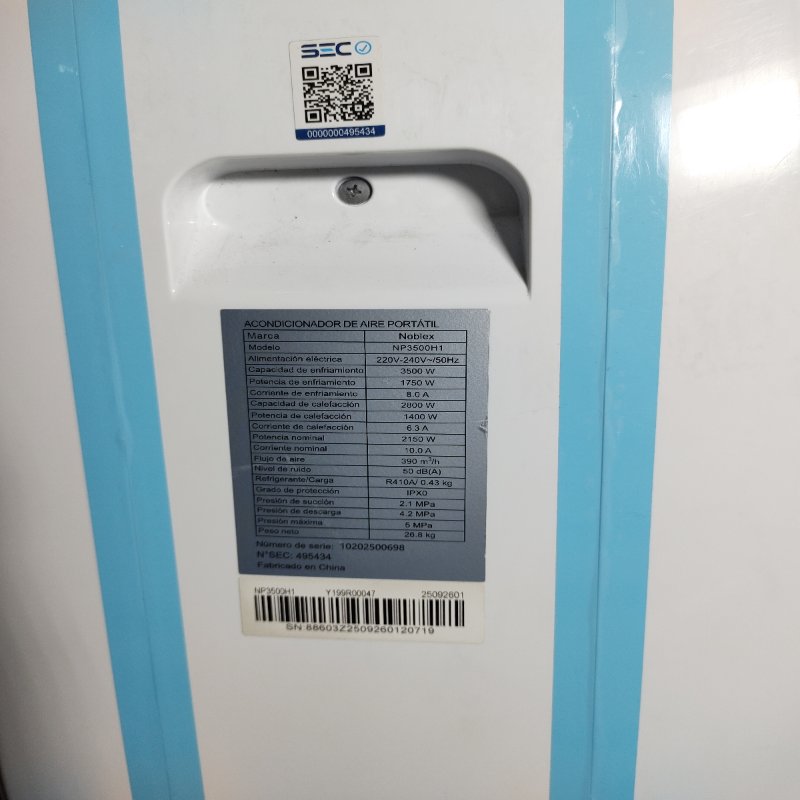 Aire Acondicionado Portátil Noblex NP3500H1 12.000 BTU Blanco