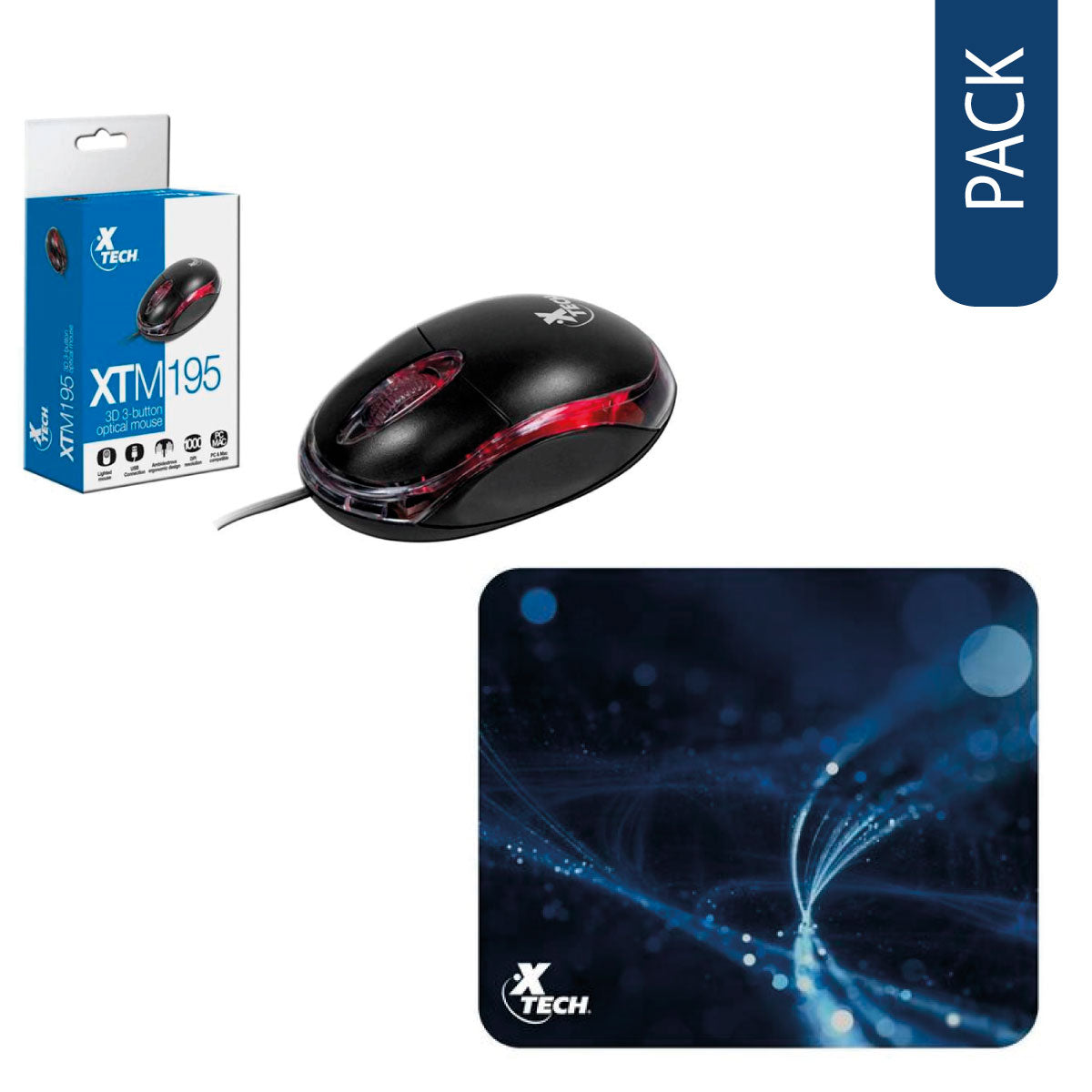 Pack 7 mouse pad +  4 mouse xtm195 xtech [Openbox]