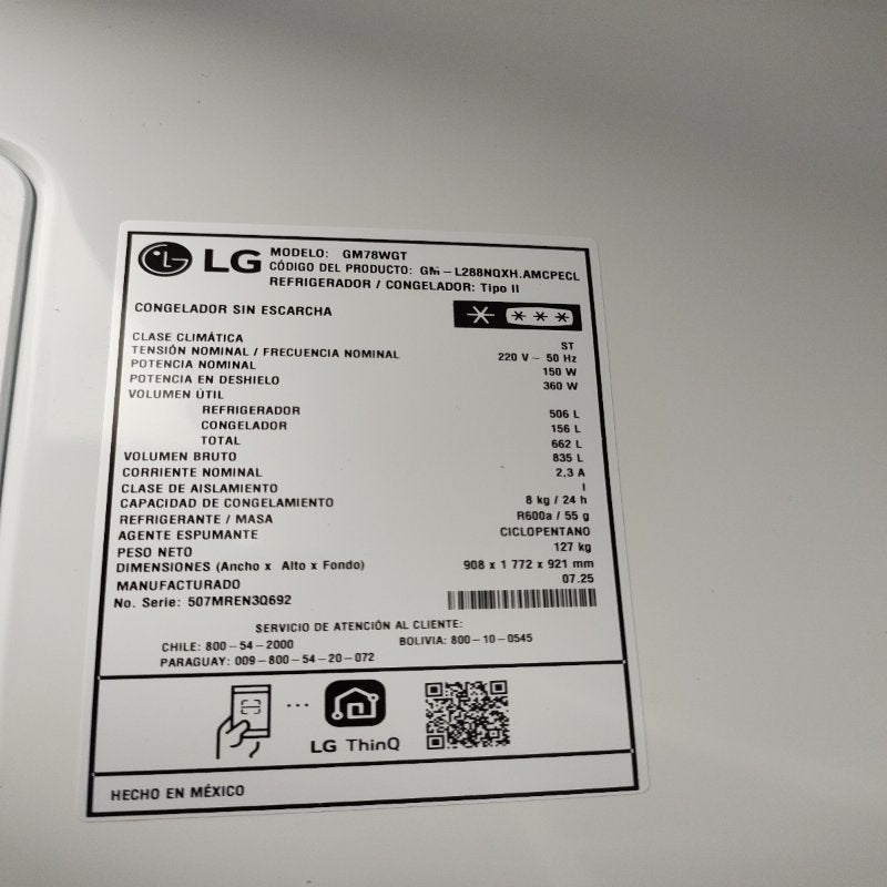 Refrigerador LG GM78WGT Negro, 662 Litros