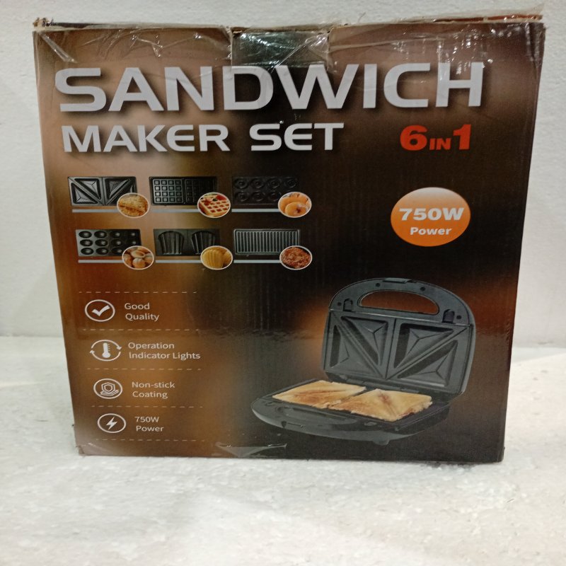 Sandwich Maker 6 en 1 con Moldes Intercambiables Antiadherente