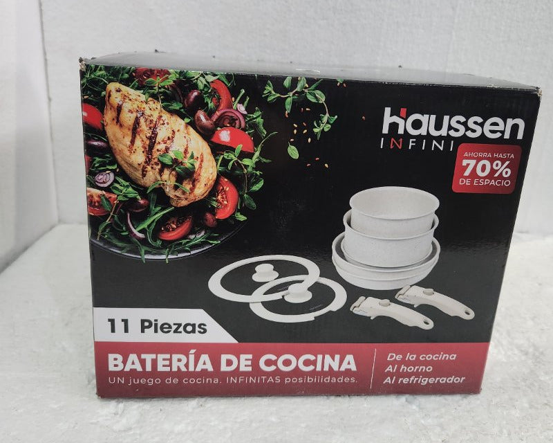 Juego de Batería Haussen Infini con Mango Removible 11 Piezas, Blanco