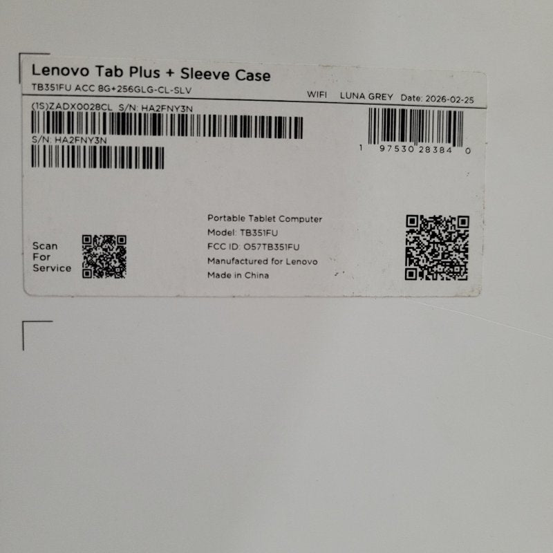 Tablet Lenovo Tab Plus TB351FU con Sleeve Case – 11.5", 8 GB RAM, 256 GB, Luna Grey