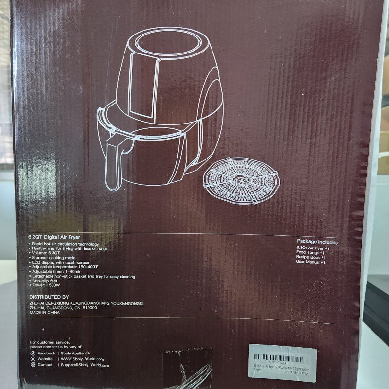 Freidora de Aire Sboly KDF-540D-2 Negra 6.3 Qt 180-400°F