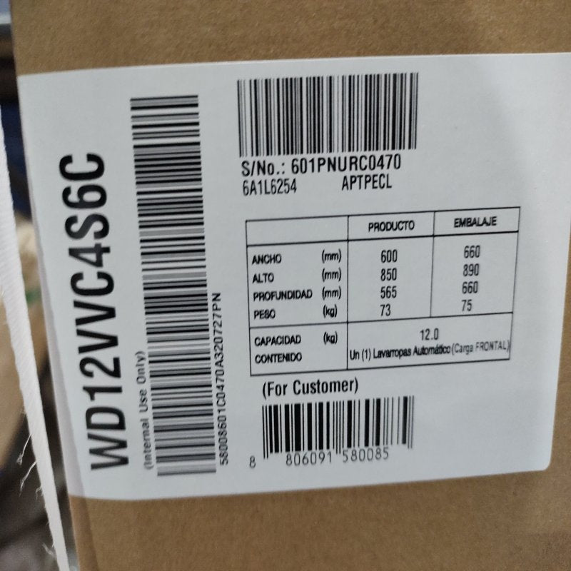 Lavadora/ Secadora LG WD12VVC4S6C 12kg/7kg Carga Frontal